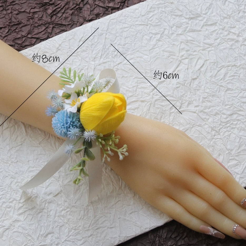 Roseytime Yellow&Blue Flower Wrist Corsage for Wedding RTWC036