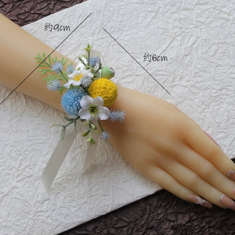 Roseytime Yellow&Blue Flower Wrist Corsage for Wedding RTWC035