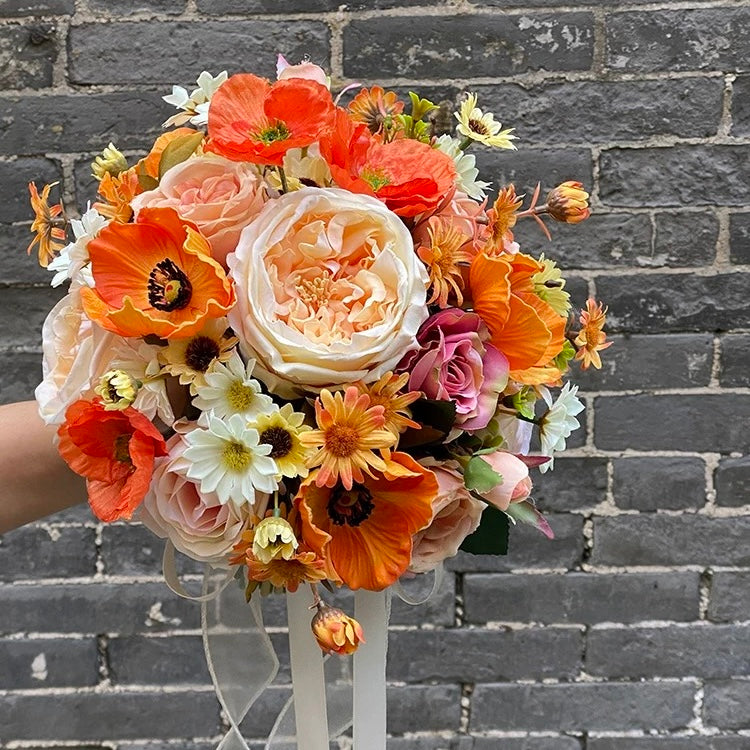 Roseytime Bride/Bridesmaid Bouquet in Orange Artificial Flowers #RTBQ036