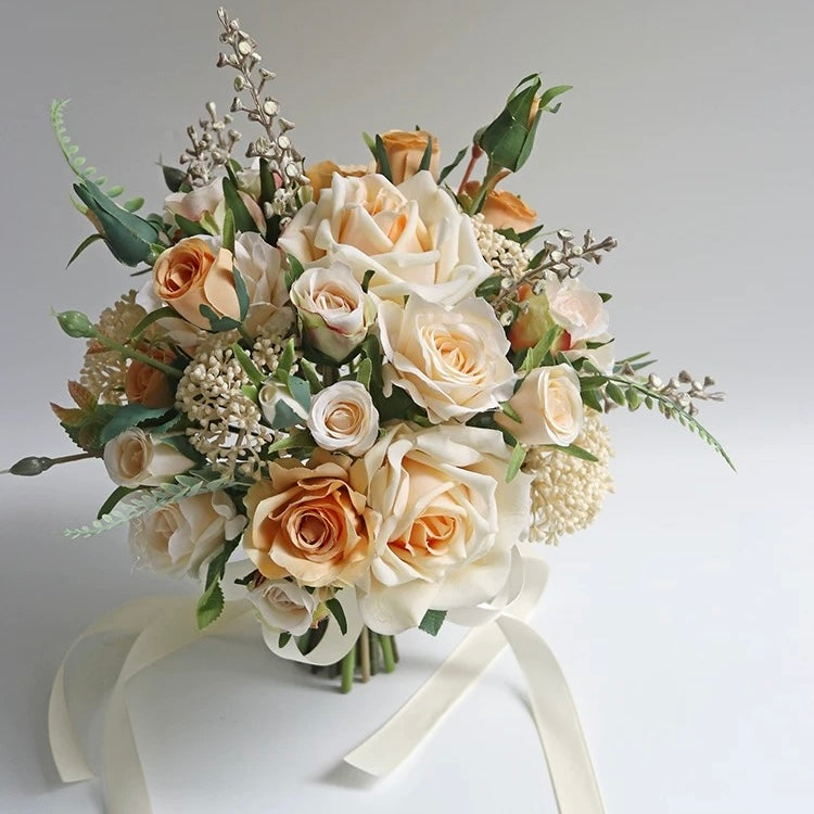 Roseytime Bride/Bridesmaid Bouquet in Champagne Artificial Flowers #RTBQ034