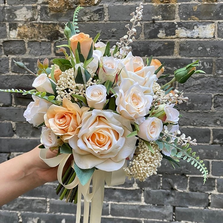 Roseytime Bride/Bridesmaid Bouquet in Champagne Artificial Flowers #RTBQ034