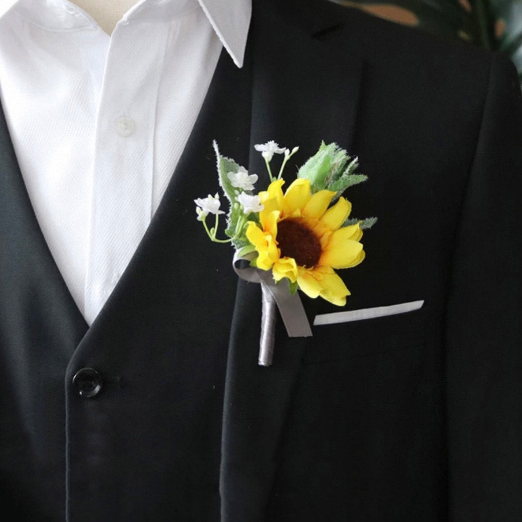 Roseytime Yellow Sunflower Boutonniere for Wedding RTBN057
