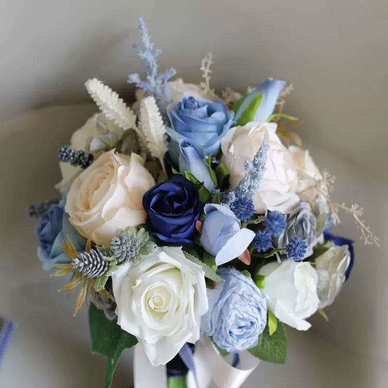 Roseytime Bride/Bridesmaid Bouquet in Dusty Blue Artificial Flowers #RTBQ032