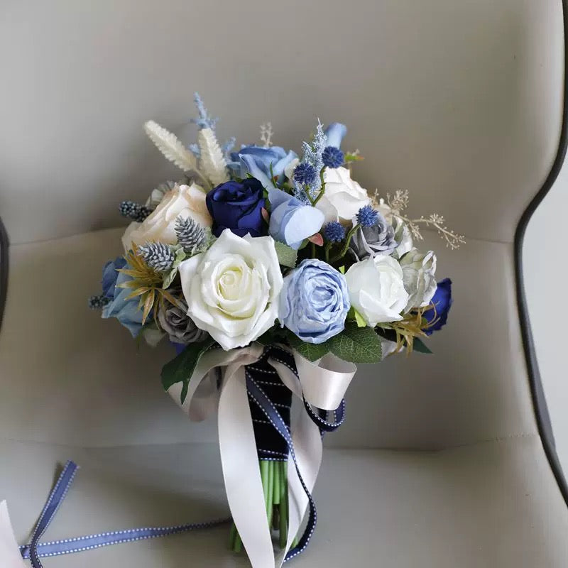 Roseytime Bride/Bridesmaid Bouquet in Dusty Blue Artificial Flowers #RTBQ032