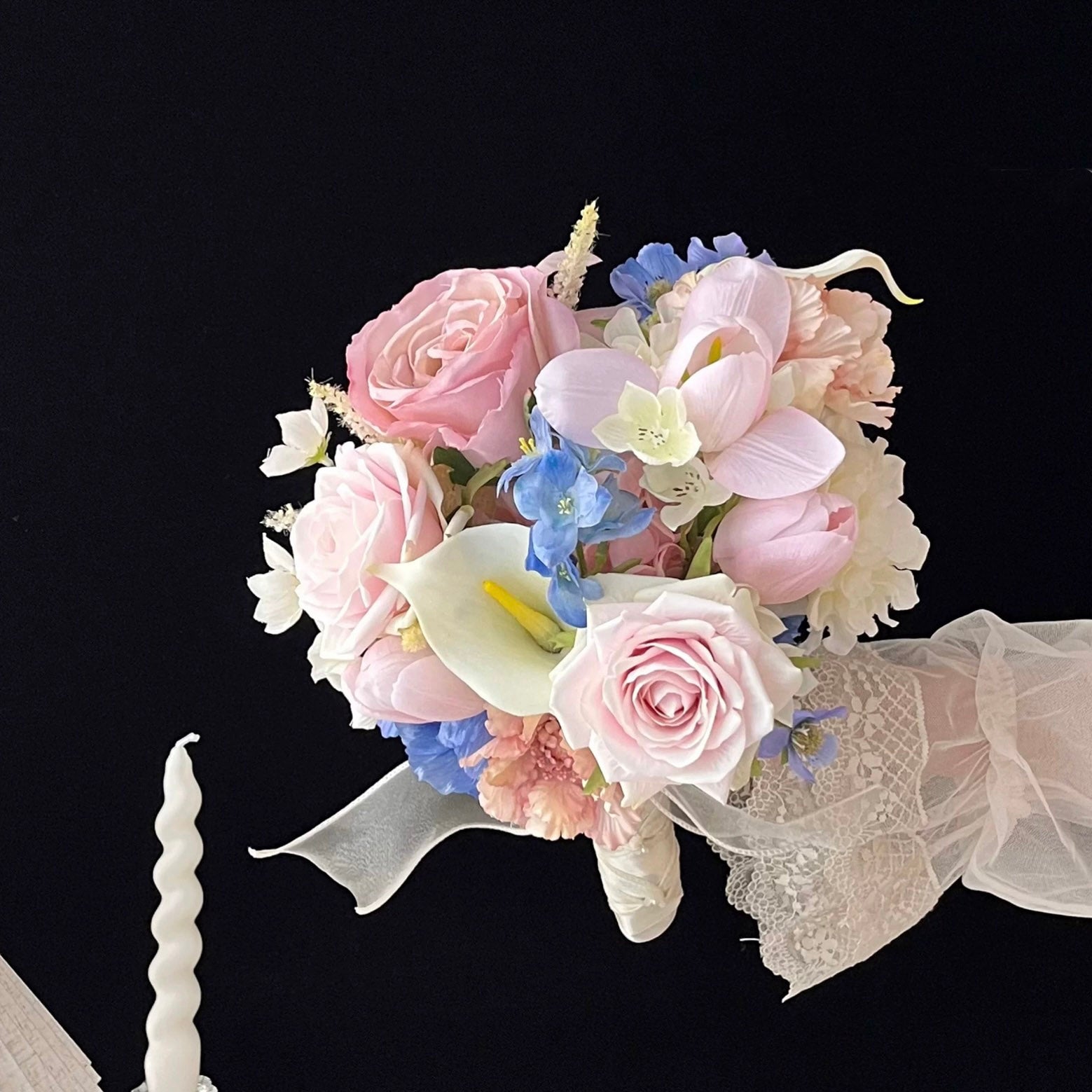 Roseytime Bride/Bridesmaid Bouquet in Pink&Blue Artificial Flowers #RTBQ030