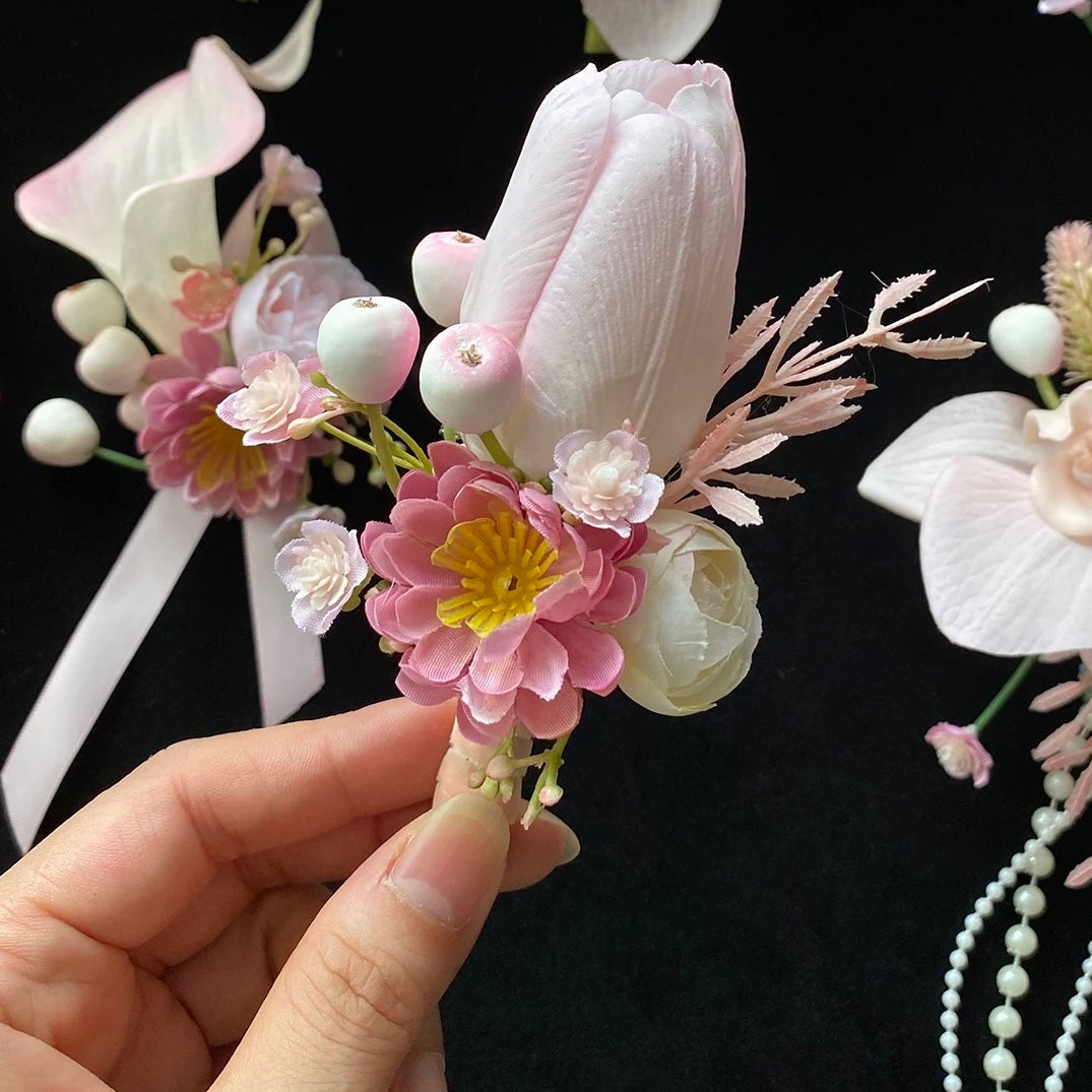 Roseytime Pink Flower Boutonniere for Wedding RTBN052