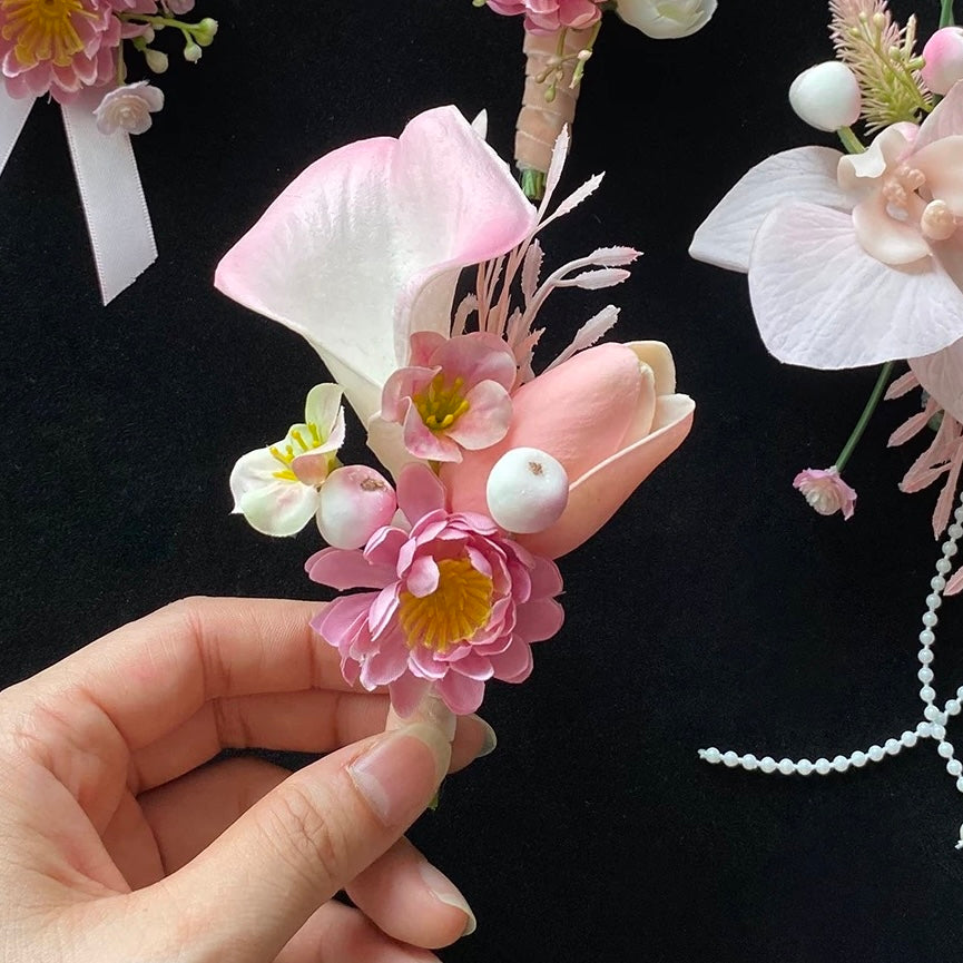 Roseytime Pink Flower Boutonniere for Wedding RTBN051