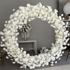 RoseyTime White Artificial Flower Circle Arch Fabric Back 6.6*6.6ft