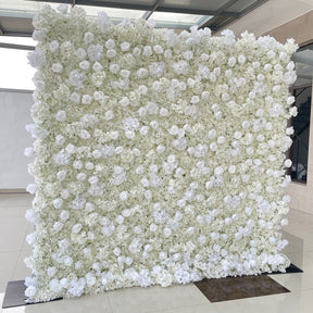 Roseytime 3D Artificial Flower Wall White Roses Roll Up Fabric Back #RTW035