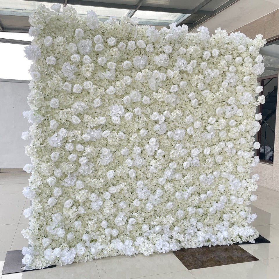 💥BF SALE: 3D Flower Wall White Roses Roll Up Hanging Backdrop #RTW035