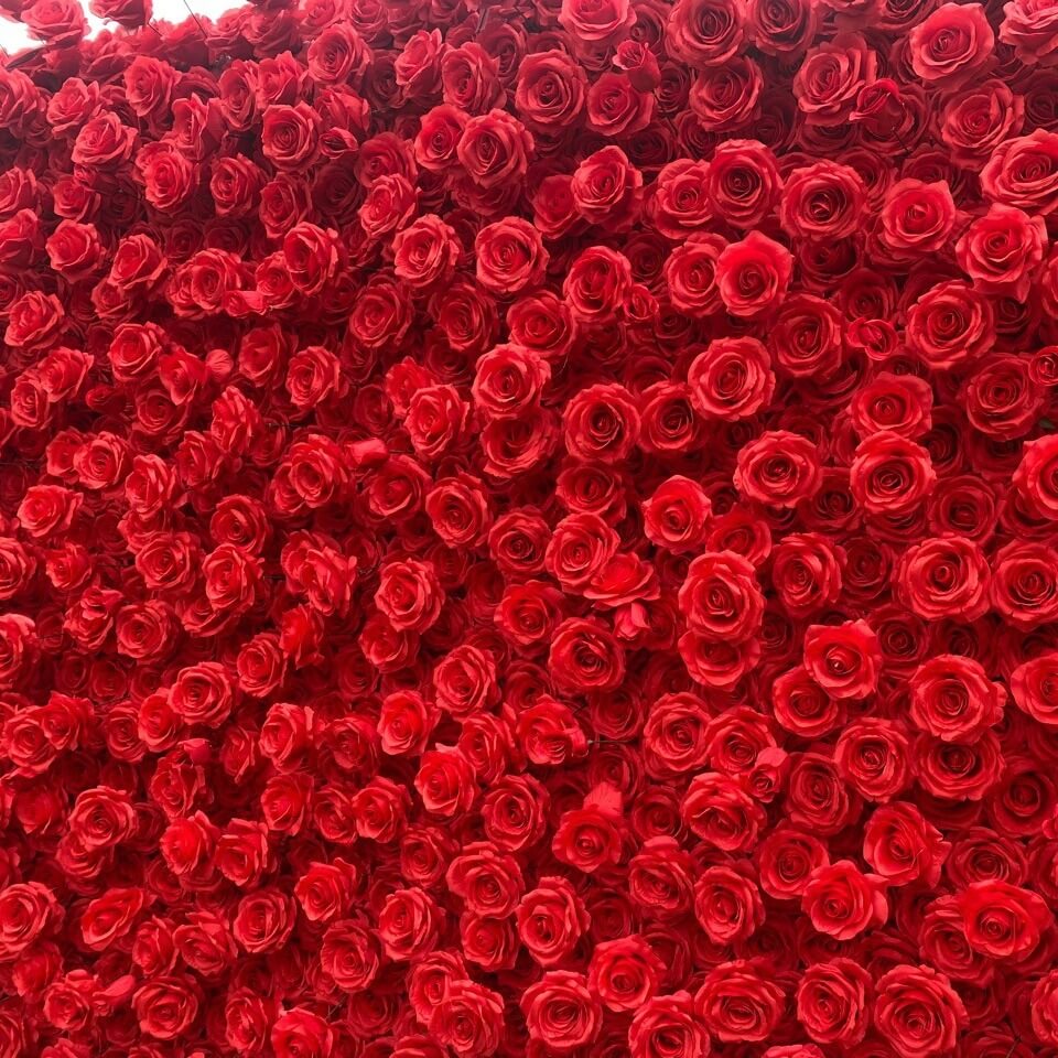 Roseytime 3D Artificial Red Roses Flower Wall Backdrop Fabric Back Rolling Up