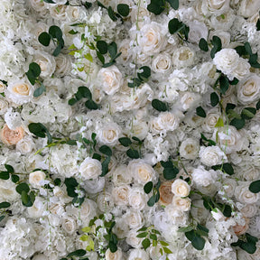 Roseytime 3D White& Green Flower Wall Backdrop Roll Up Fabric Back #RTW288