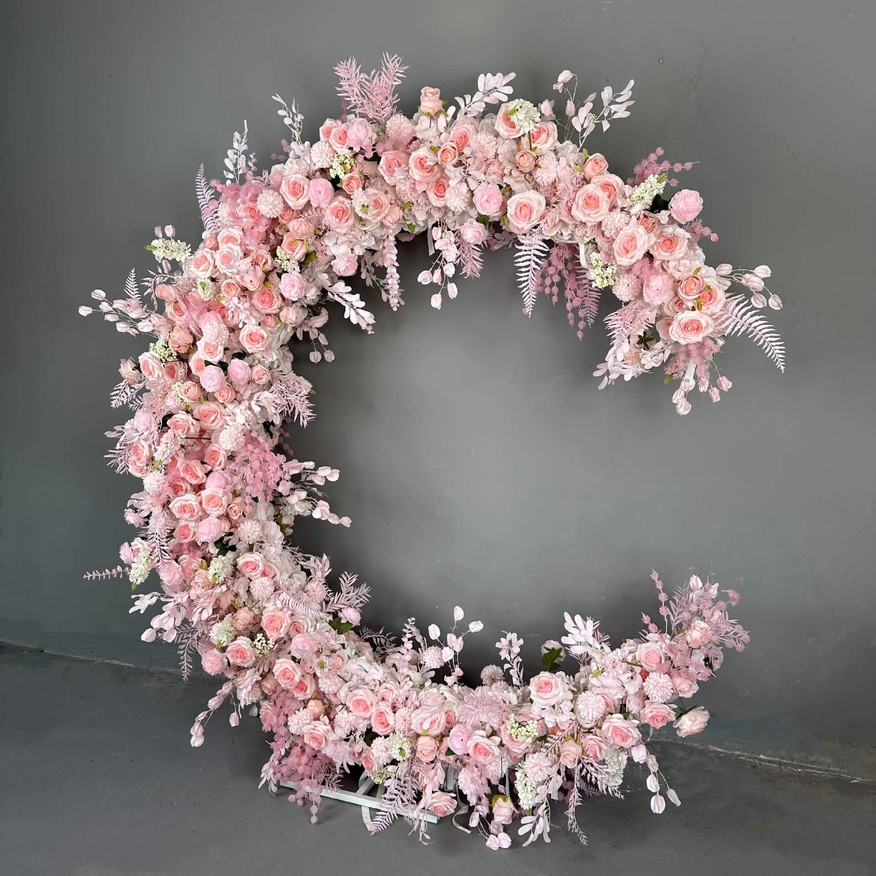 Roseytime Artificial Pink Crescent Arch Fabric Back