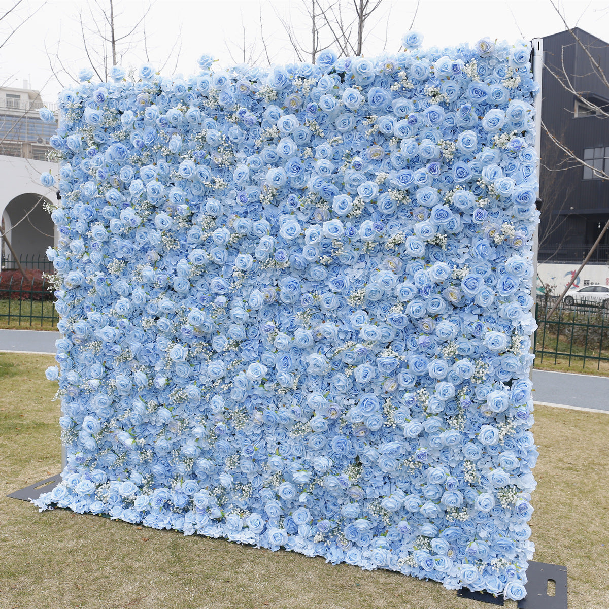 Roseytime 3D Blue Flower Wall Roll Up Fabric Back #RTW058