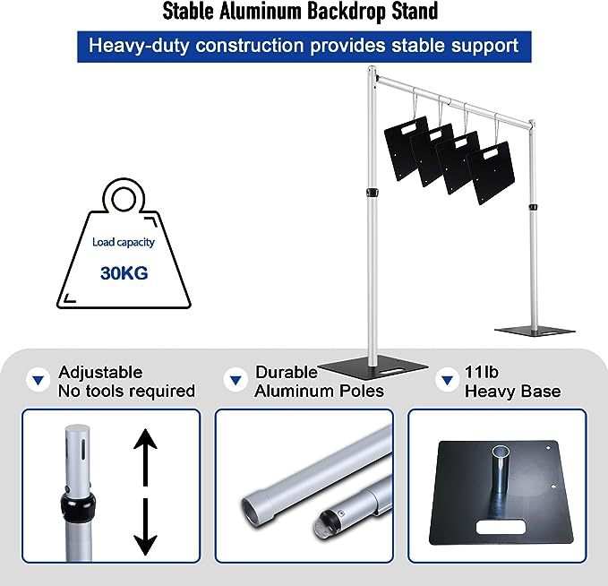 Roseytime Heavy Duty Max 10' Tall x Max 20' Wide Adjustable Extended Frames Pipe And Drape Stand for Drapes