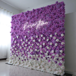 Roseytime 2D Purple Gradient Flower Wall Roll Up Fabric Back #RTW099