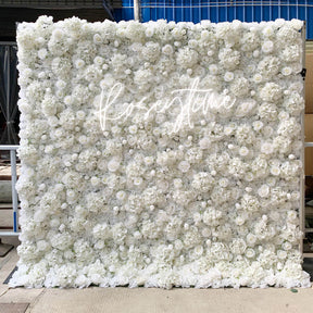 Roseytime 3D White Flower Wall Roll Up Fabric Back #RTW300