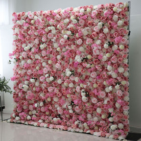 Roseytime 3D Pink Flower Wall Roll Up Fabric Back #RTW087