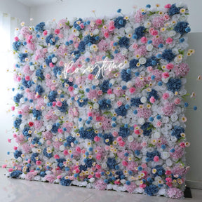 Roseytime 3D Blue Flower Wall Roll Up Fabric Back #RTW066