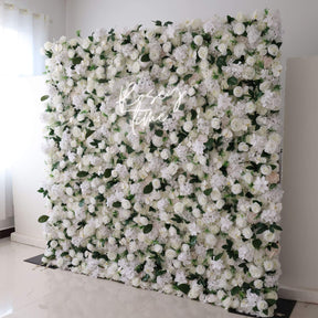 Roseytime 3D White&Green Flower Wall Roll Up Fabric Back #RTW289