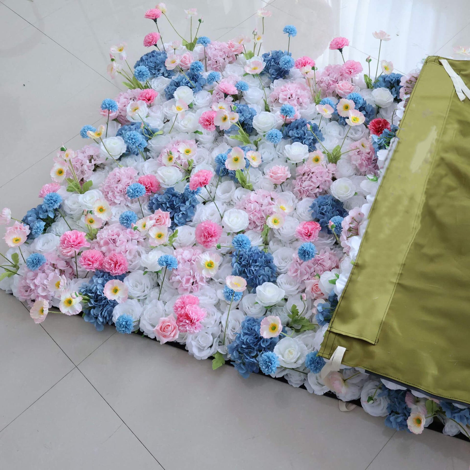 Roseytime 3D Blue Flower Wall Roll Up Fabric Back #RTW066