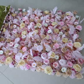 Roseytime 5D Pink Artificial Flower Wall Roll Up Fabric Back#RTW290