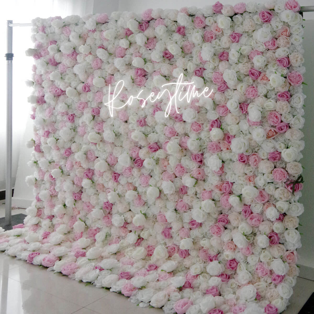 Roseytime 3D White&Pink Flower Wall Roll Up Fabric Back #RTW307