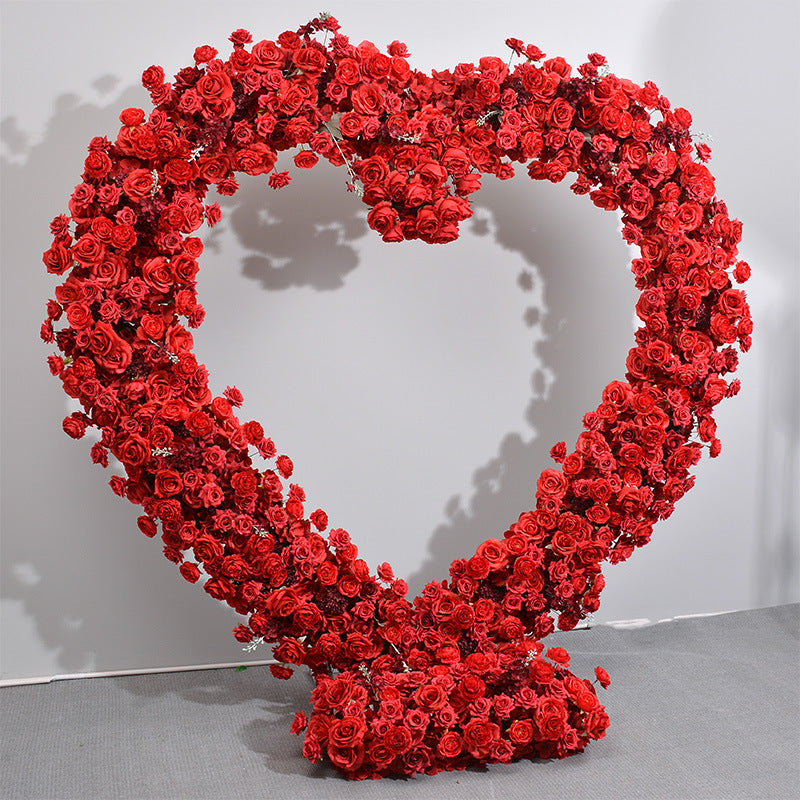 RoseyTime Red Heart Artificial Flower Arches Set With Frame Wedding Backdrop Decor