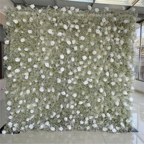 Roseytime 5D Flower Wall White Baby's Breath Roll Up Fabric Back #RTW118