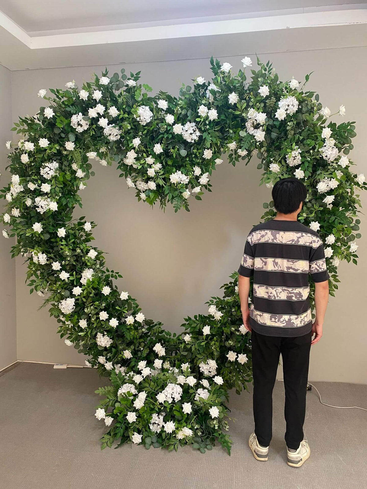 RoseyTime Green&White Heart Artificial Flower Arches Set With Frame Event Party Backdrop Decor