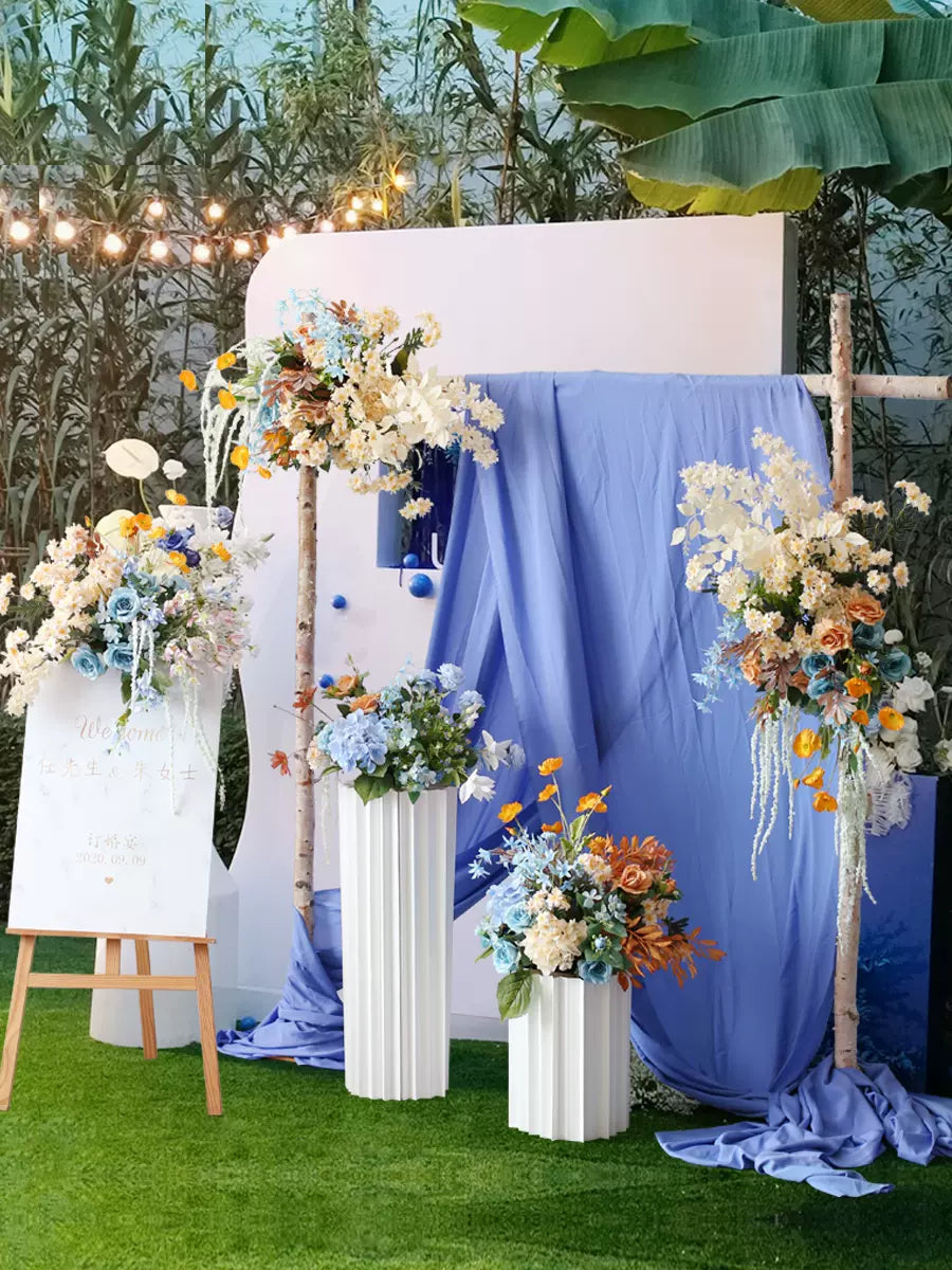 Roseytime Wedding Arch Flowers Decor Set With Blue Drapes