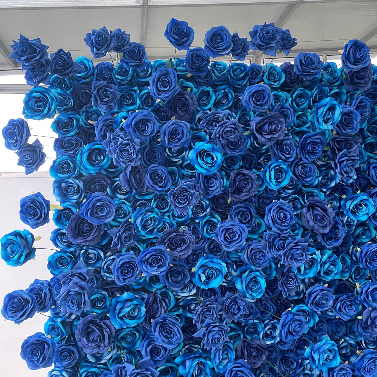 Roseytime 5D Artificial Flower Wall Rolling Up Blue Rose Hanging Flowers Wedding Backdrop Decor for Birthday Event Party