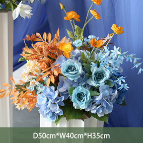 Roseytime Wedding Arch Flowers Decor Set With Blue Drapes