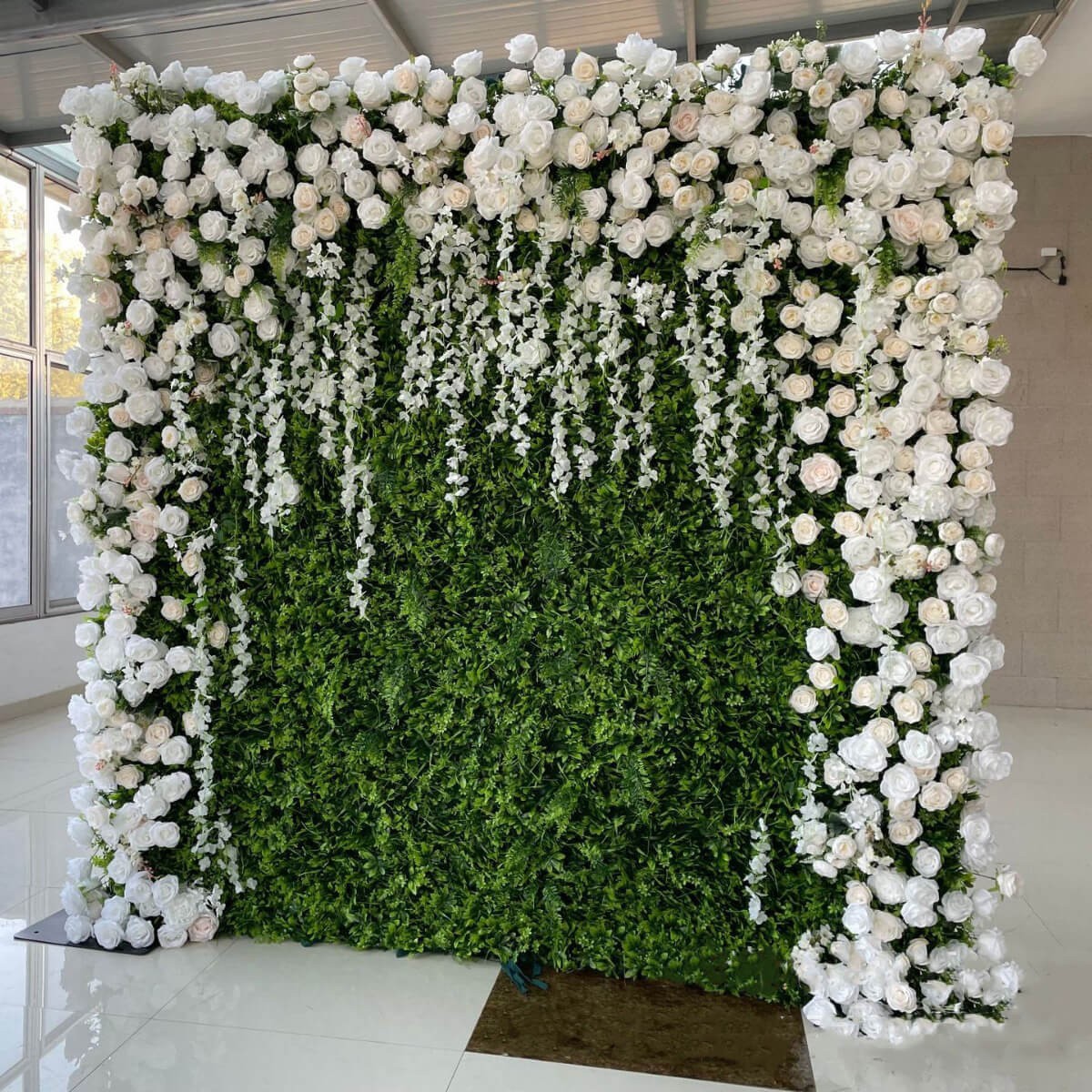 Roseytime Grass Flower Wall Roll Up Fabric Back Greenery Backdrop #RTW015