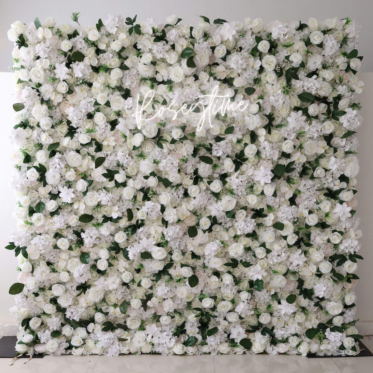 Roseytime 3D White&Green Flower Wall Roll Up Fabric Back #RTW289