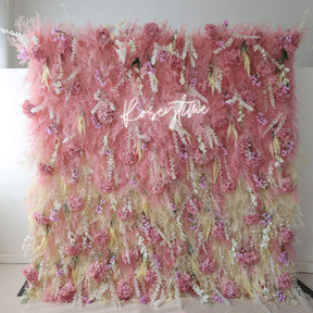 Roseytime 5D Pink Artificial Pampas Grass Wall Roll Up Fabric Back #RTW287