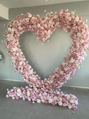 RoseyTime Pink Heart Artificial Flower Arches Set With Frame Event Party Backdrop Decor