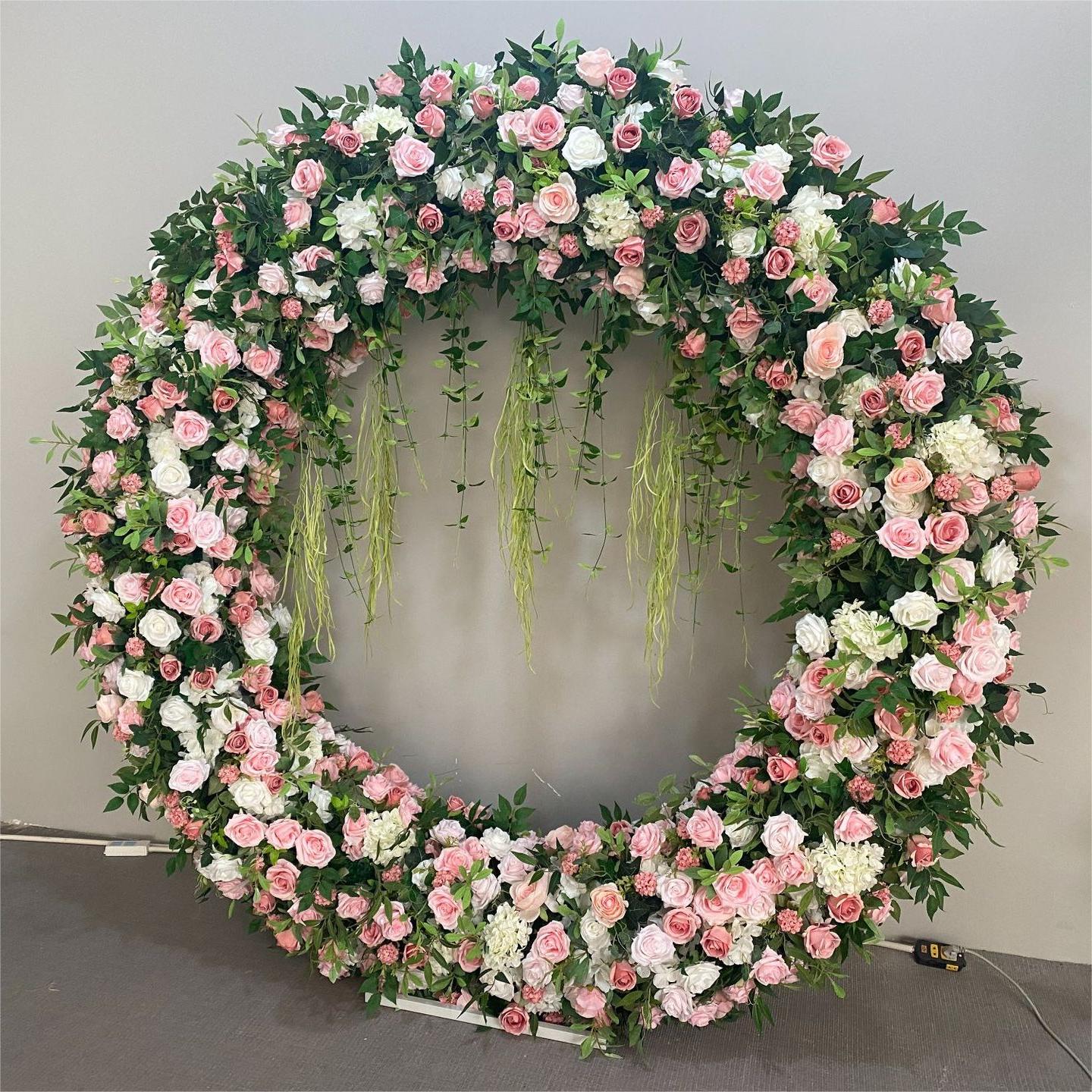 RoseyTime Pink Flower Circle Arch Fabric Back 6.6*6.6ft