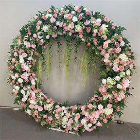 RoseyTime Pink Flower Circle Arch Fabric Back 6.6*6.6ft