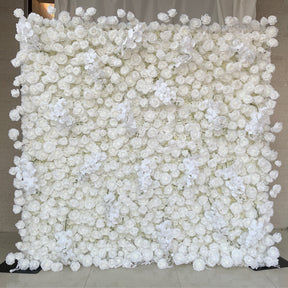 Roseytime 3D Artificial Flower Wall Rolling Up White Rose Hanging Wedding Backdrop Decor for Birthday Event Party