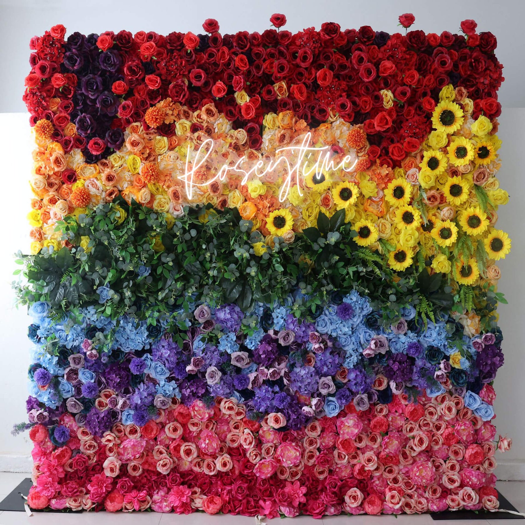 Roseytime 3D Rainbow Flower Wall Roll Up Fabric Back #RTW295