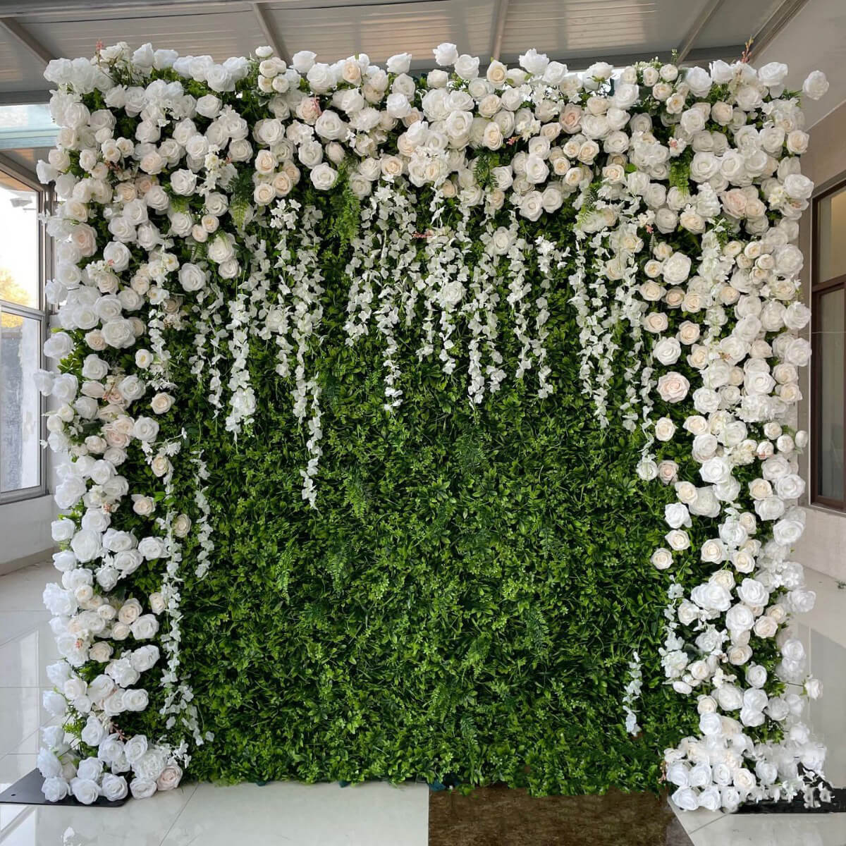 Roseytime Grass Flower Wall Roll Up Fabric Back Greenery Backdrop #RTW015