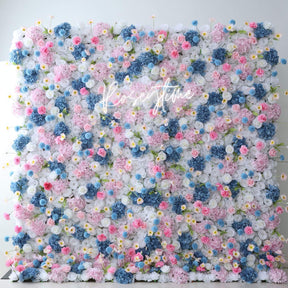 Roseytime 3D Blue Flower Wall Roll Up Fabric Back #RTW066