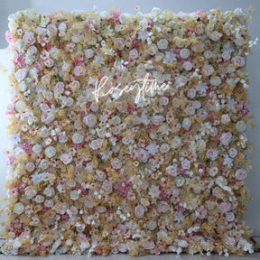 Roseytime 5D Champagne&Pink Flower Wall Roll Up Fabric Back #RTW286