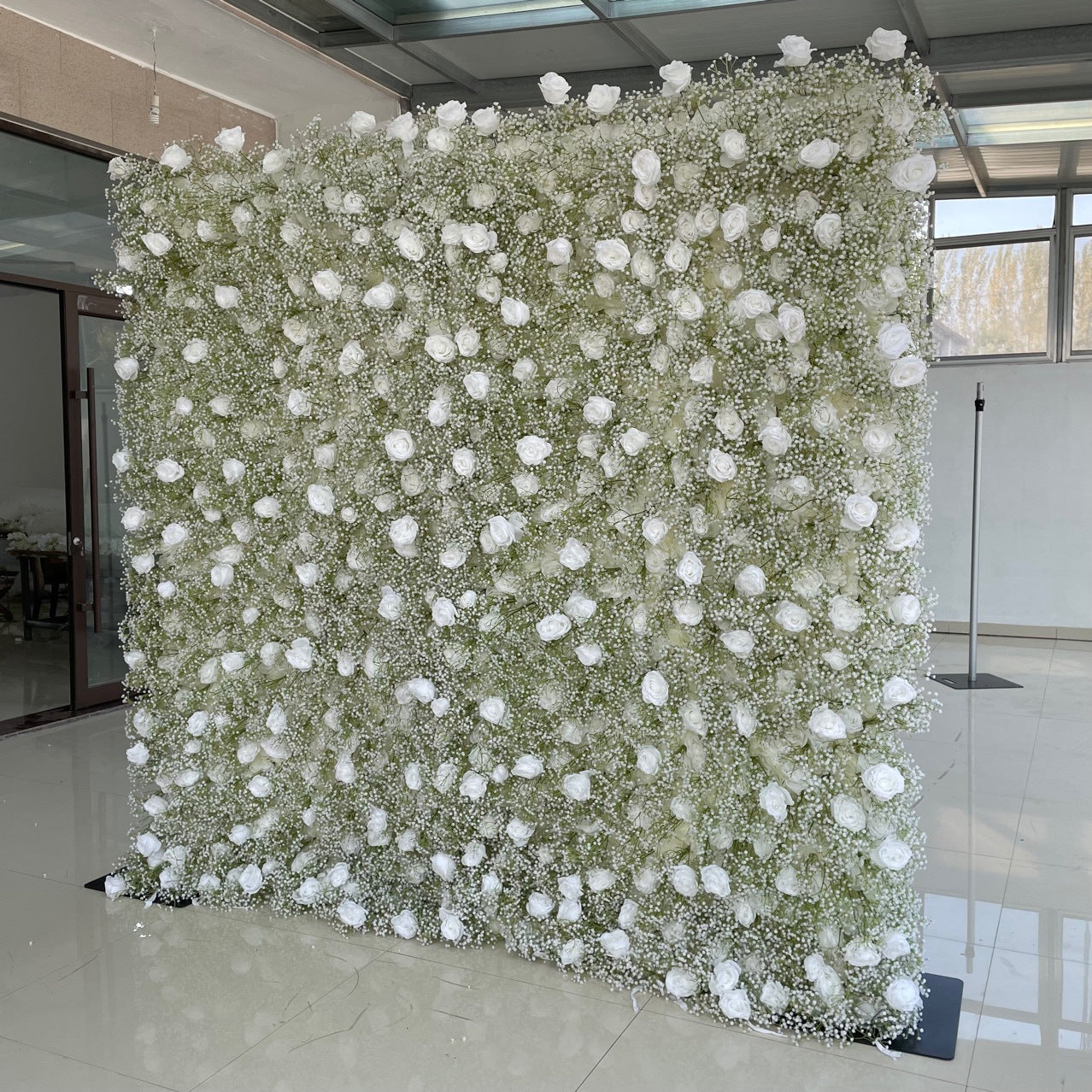 Roseytime 5D Flower Wall White Baby's Breath Roll Up Fabric Back #RTW118