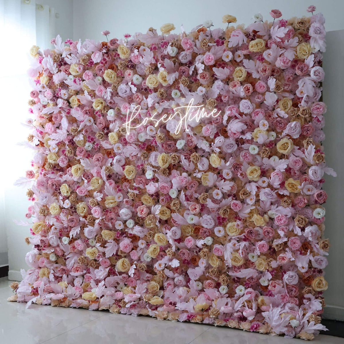 Roseytime 5D Pink Artificial Flower Wall Roll Up Fabric Back#RTW290