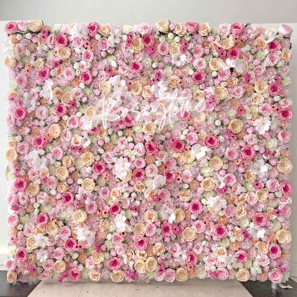 Roseytime 3D Pink Flower Wall Roll Up Fabric Back #RTW024