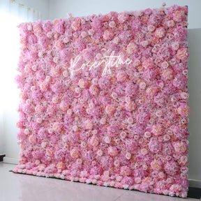 Roseytime 3D Pink Flower Wall Roll Up Fabric Back #RTW299