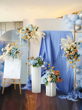 Roseytime Wedding Arch Flowers Decor Set With Blue Drapes