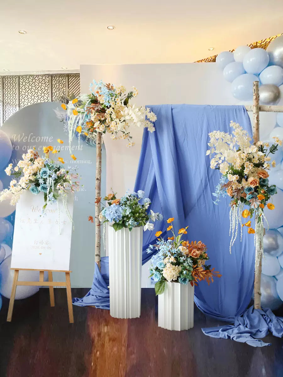 Roseytime Wedding Arch Flowers Decor Set With Blue Drapes